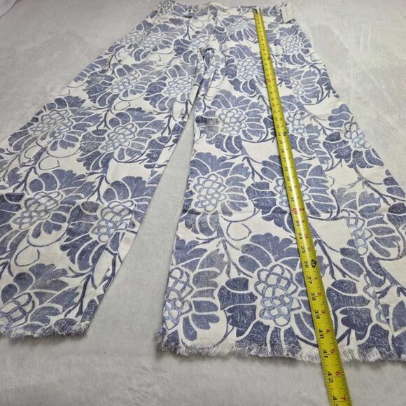 New 31 Anthropologie x Pilcro The Adi printed linen mid-rise flare pants in blu - Picture 6 of 11